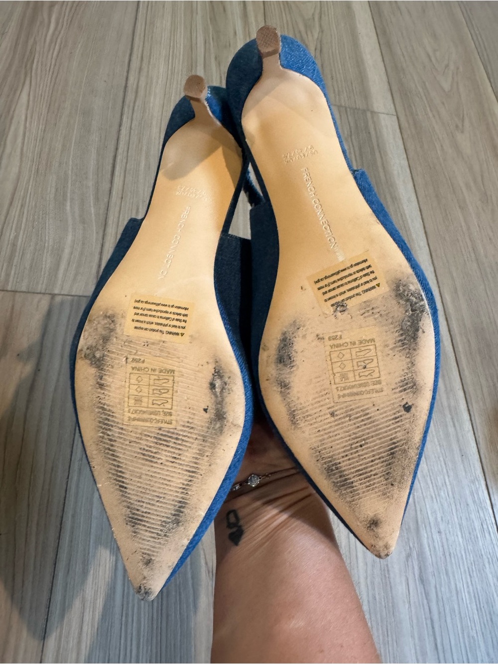 French connection - Blue Denim Pointed Slingback Flats with White Trim - Picture 2 of 4